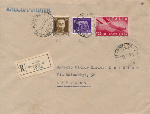 Italia 1946 raccomandata - italia, 10/4/1946